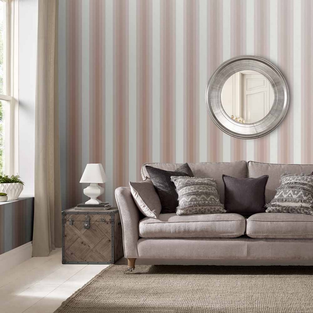 Lagom Stripe Wallpaper 106768 by Graham & Brown in White Rose Gold